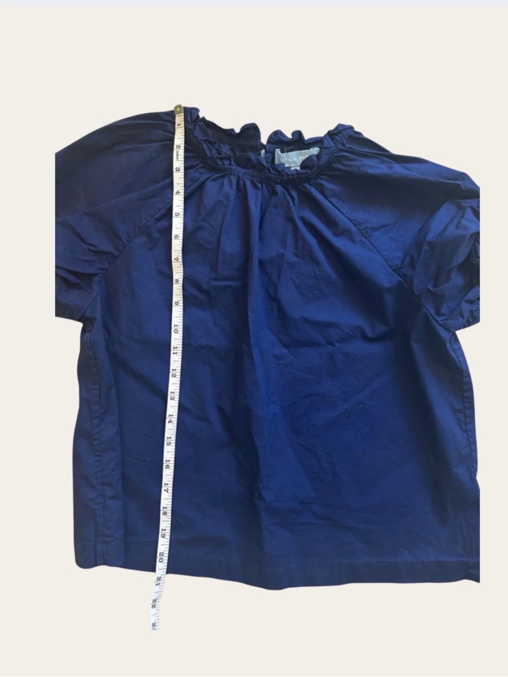 Hill House Navy Short-Sleeve Round Collar Ruffled Top Size Small - Picture 6 of 10